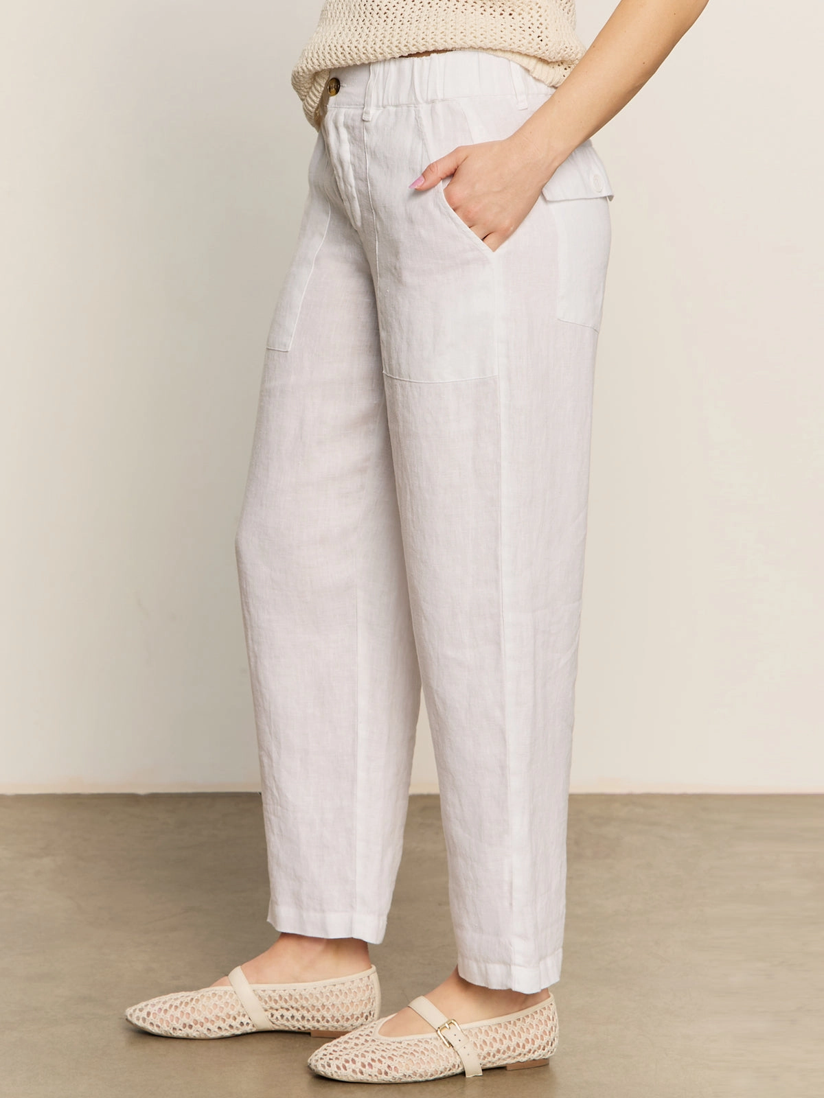 Functional Design Relaxed Linen Cruiser Semi High Rise Pant Bleached White