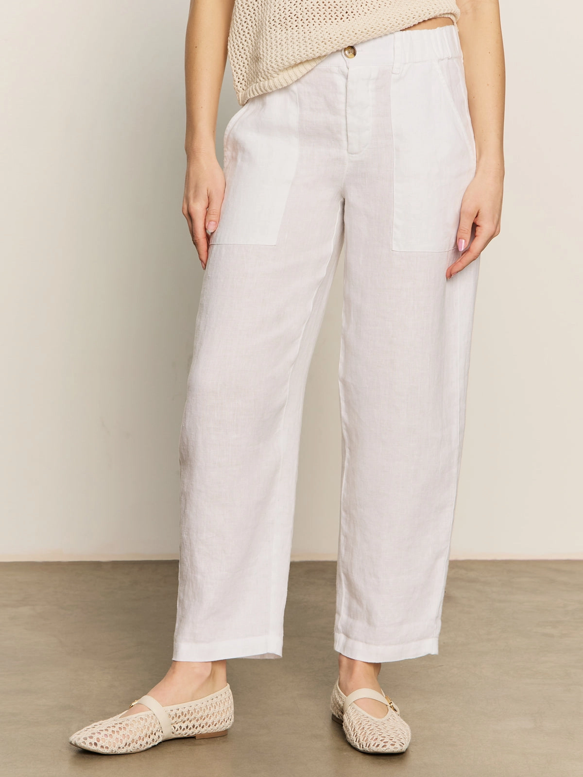 Cozy Fit Relaxed Linen Cruiser Semi High Rise Pant Bleached White