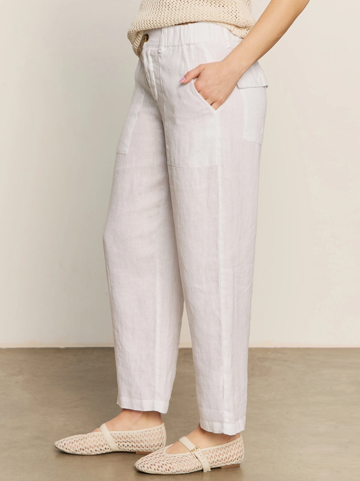 Functional Design Relaxed Linen Cruiser Semi High Rise Pant Bleached White