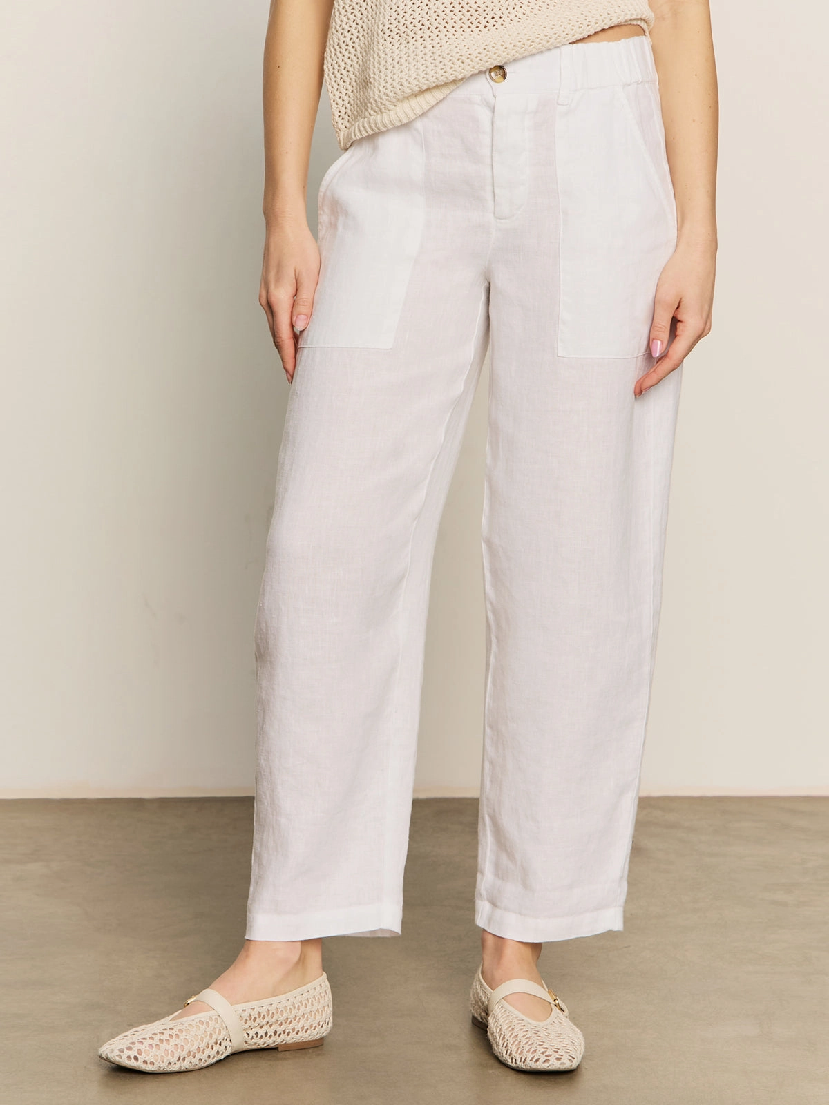 Denim finish Wide Leg Relaxed Linen Cruiser Semi High Rise Pant Bleached White