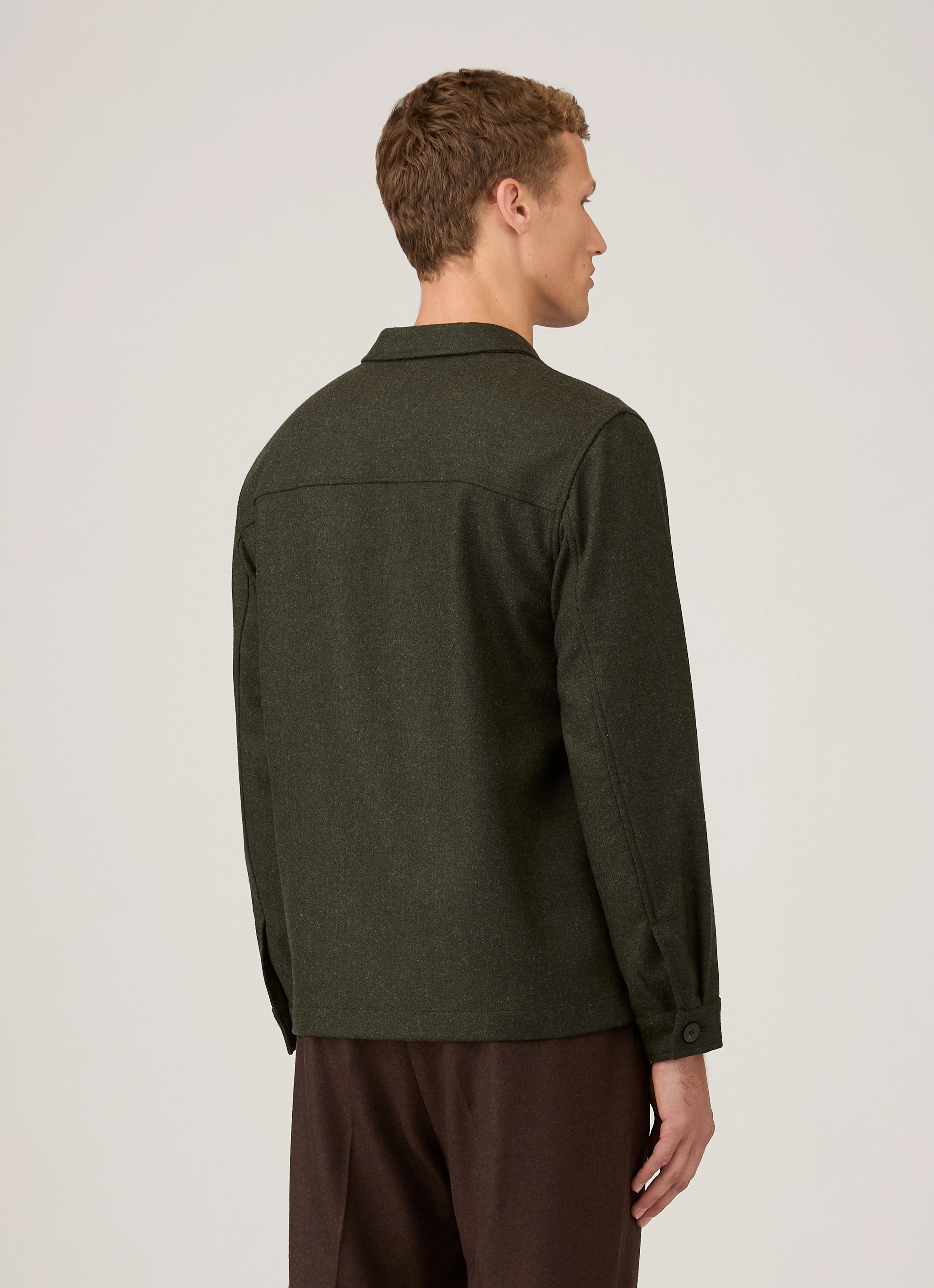 Functional Draping Men's Wool Twin Pocket Jacket in Drill Green