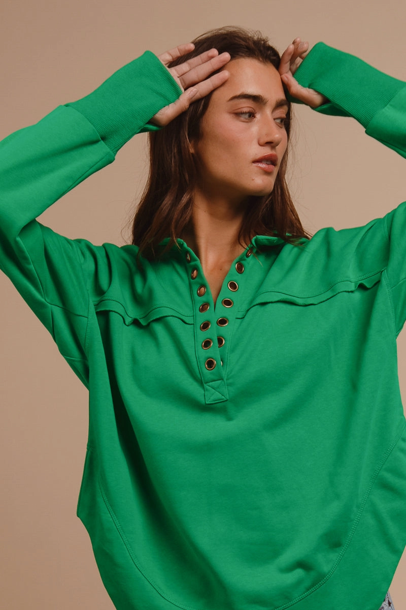 IP8190-01 | HALF NECK THUMBHOLE CUFF PULLOVER Holiday Trip City Ready