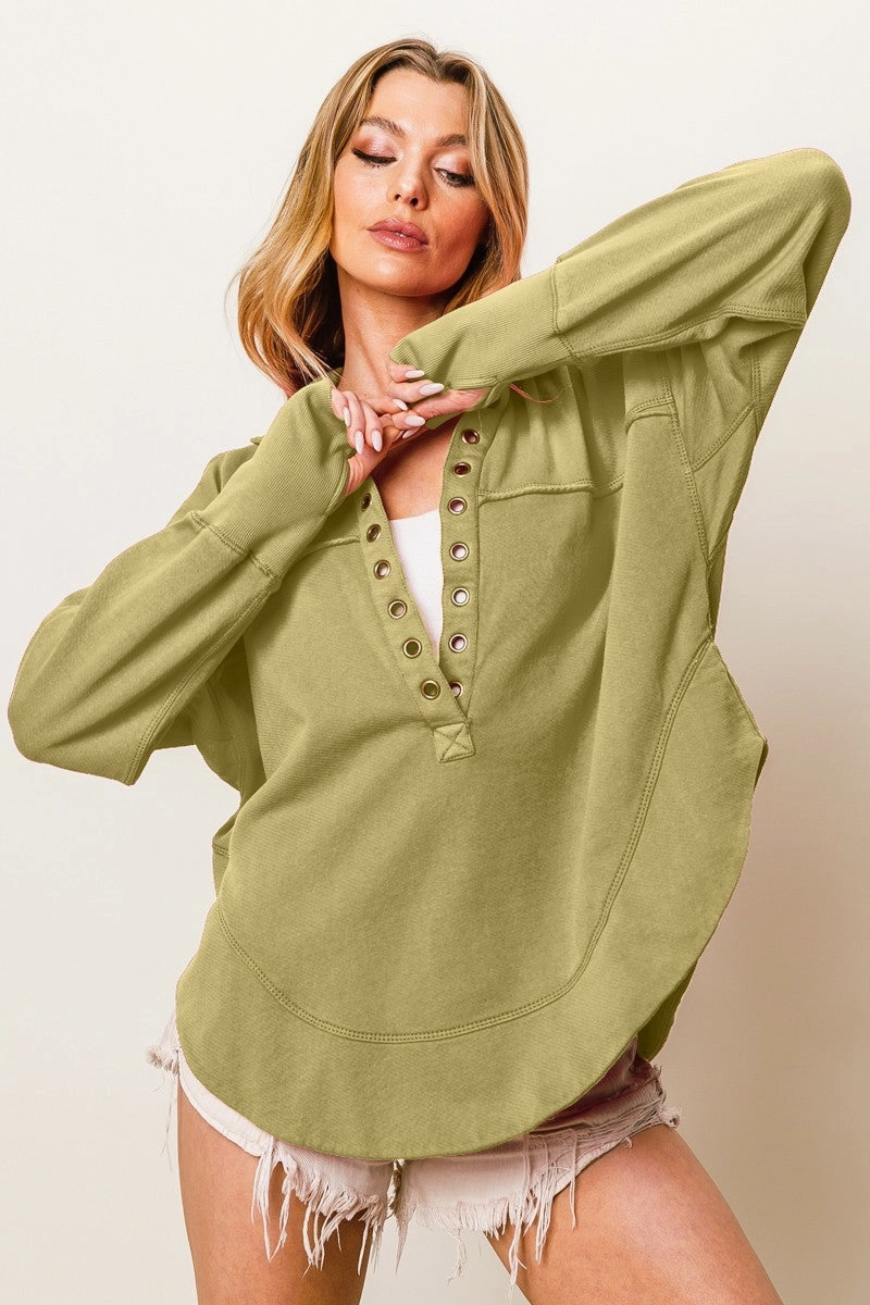 Sunday Walk Style IP8190-01 | HALF NECK THUMBHOLE CUFF PULLOVER