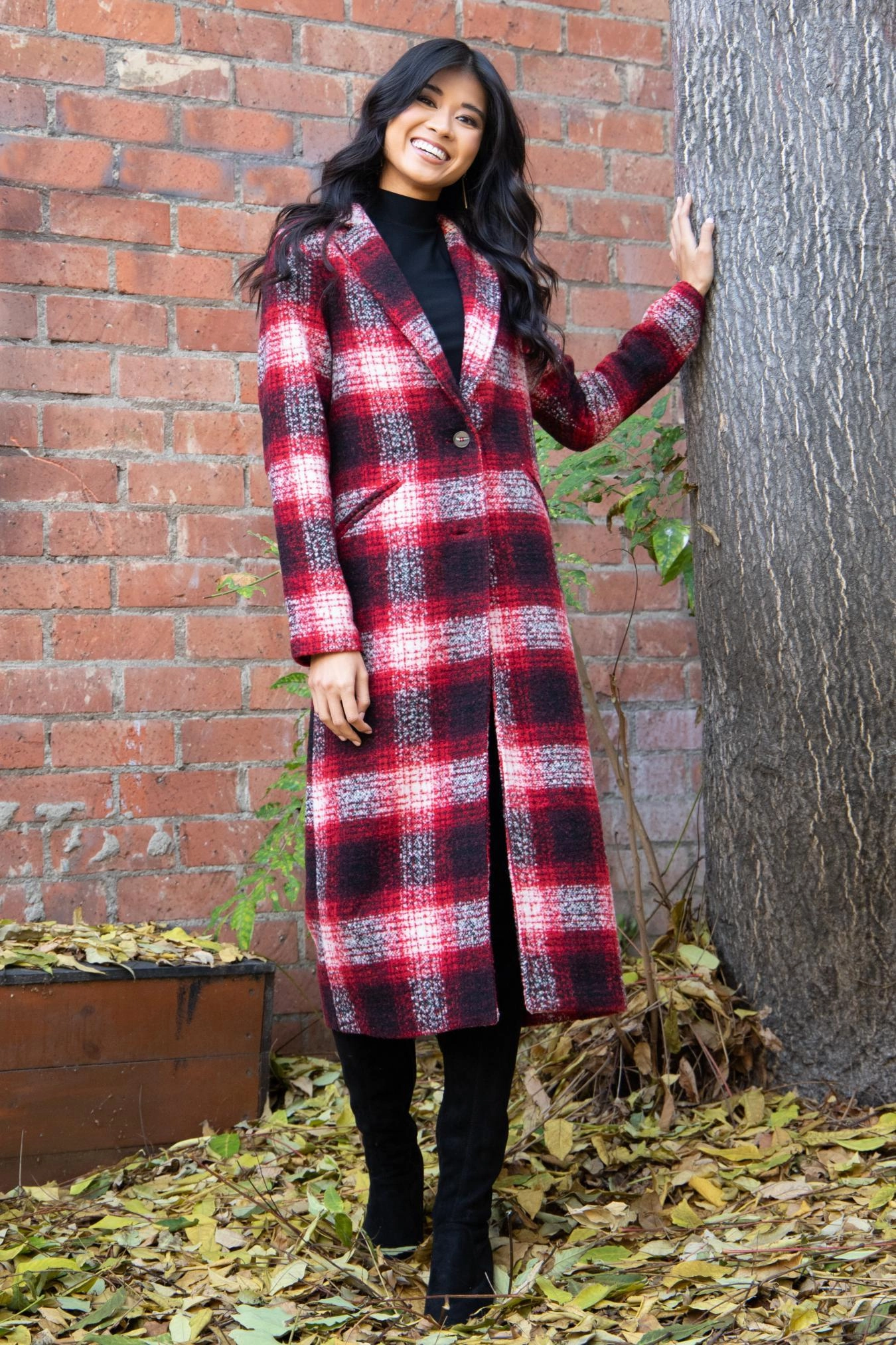 Eva Franco Coat Longline Plaid Coat