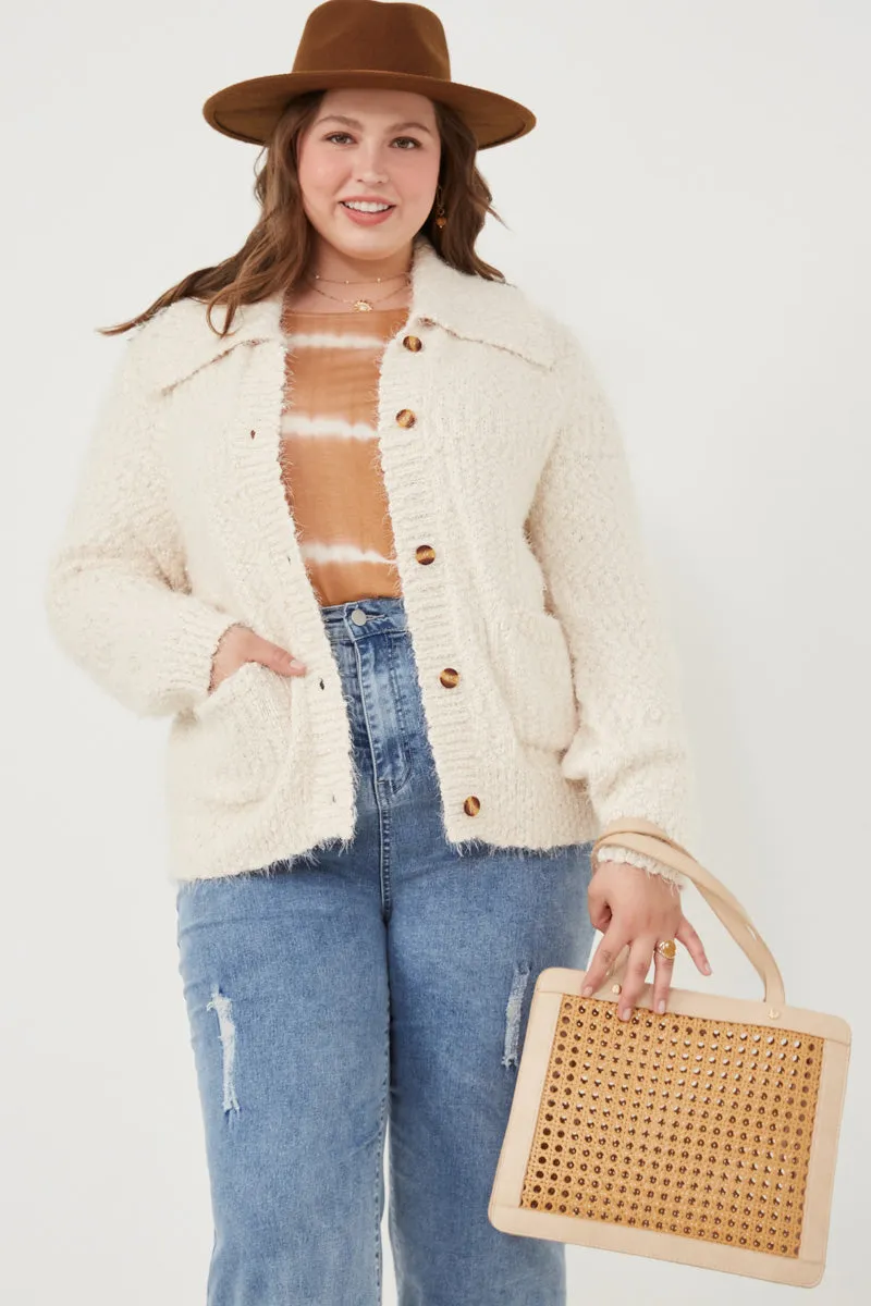 Quick Wear Fit Fuzzy Popcorn Knit Button Up Collared Sweater Cardigan