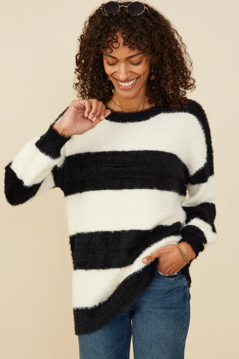 Fuzzy Striped Pullover Sweater Adventure Day Look