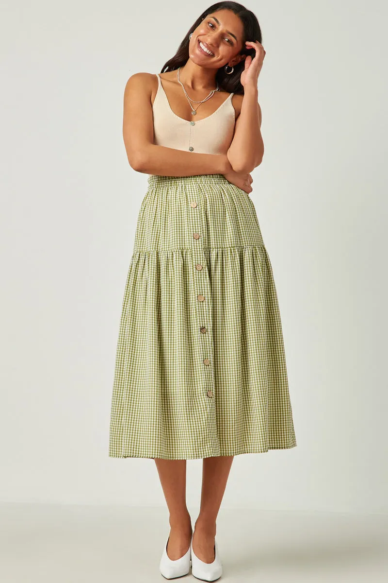 Gingham Elastic Waist Button Down Skirt Sophisticated Look Low-rise style