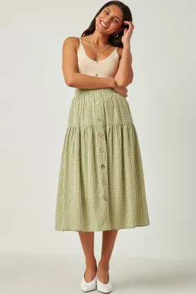 Gingham Elastic Waist Button Down Skirt Core Flex