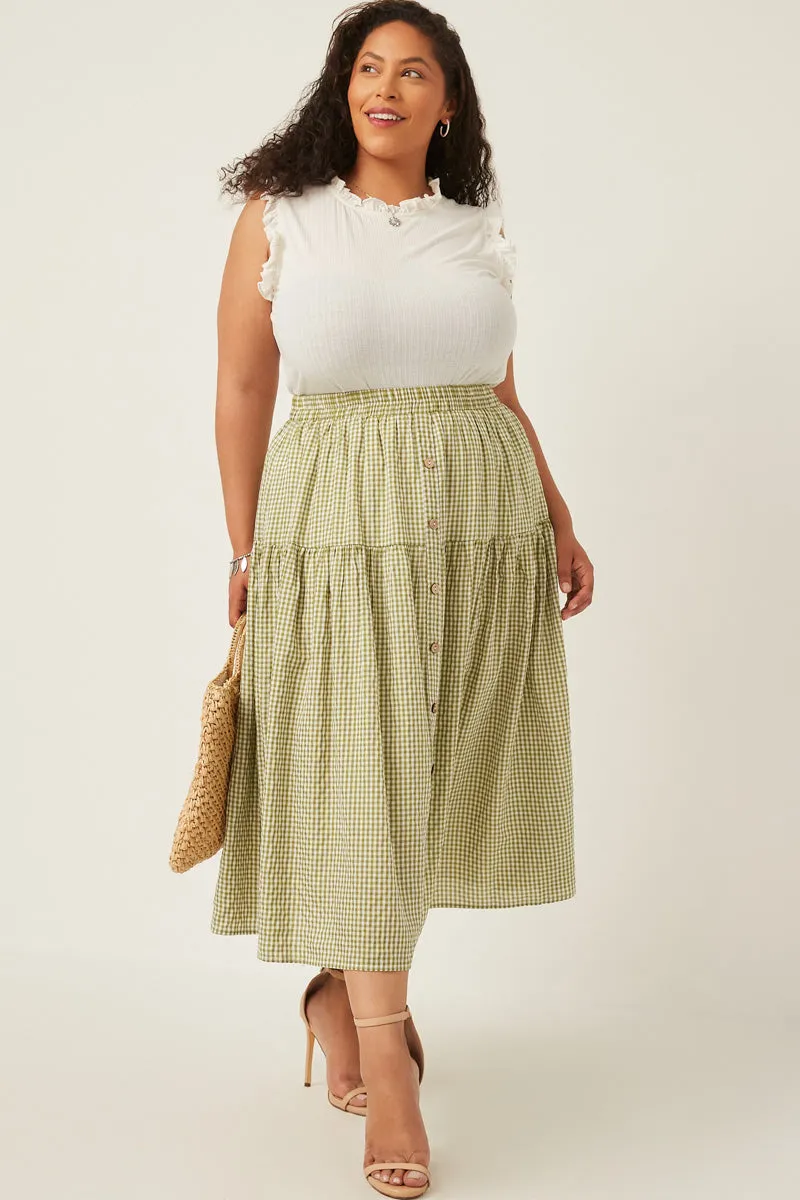 Gingham Elastic Waist Button Down Skirt Eco-Friendly Material Bold Design