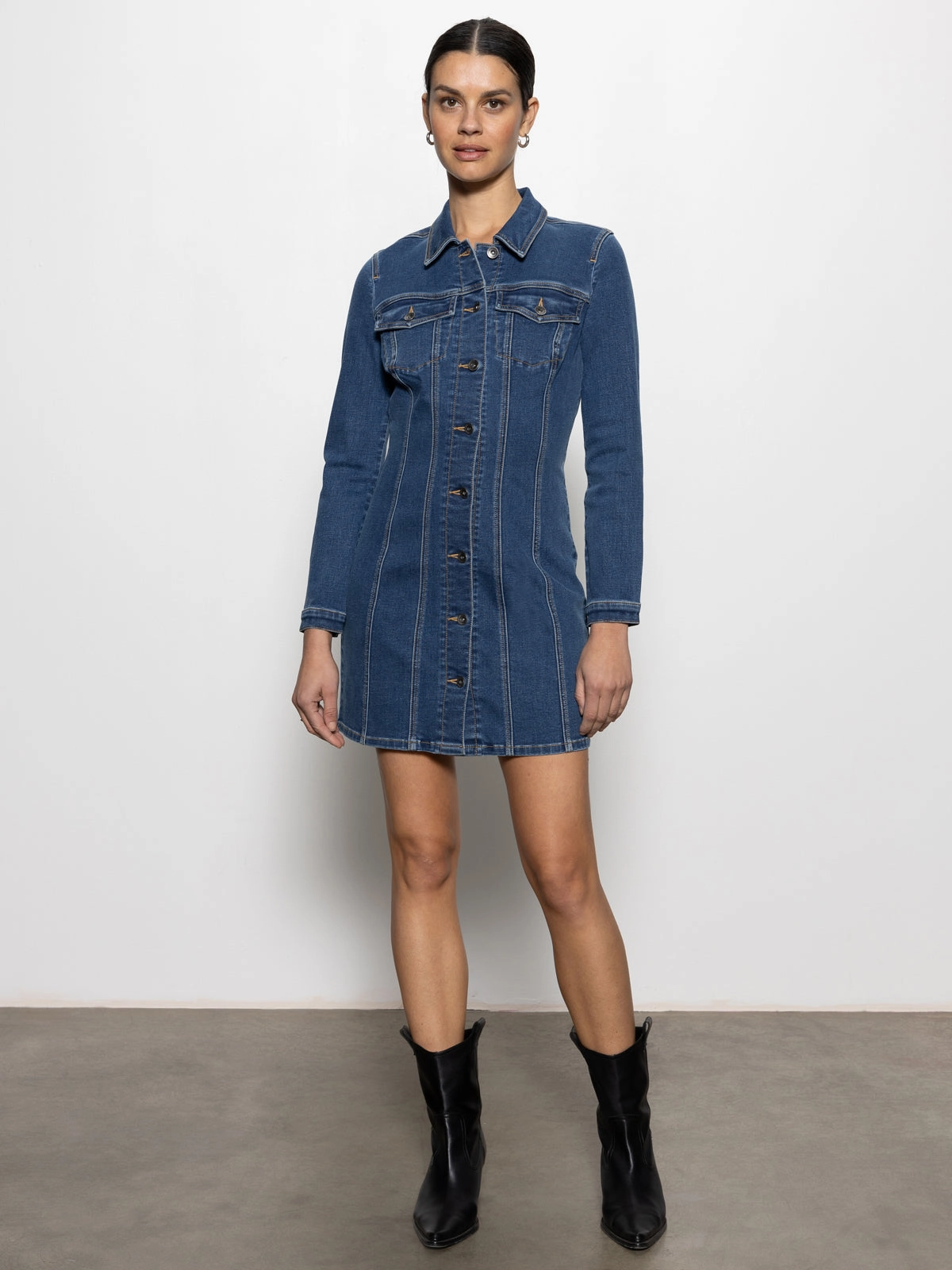 Chic Fit High low hem Sculpted Denim Mini Dress Royalty