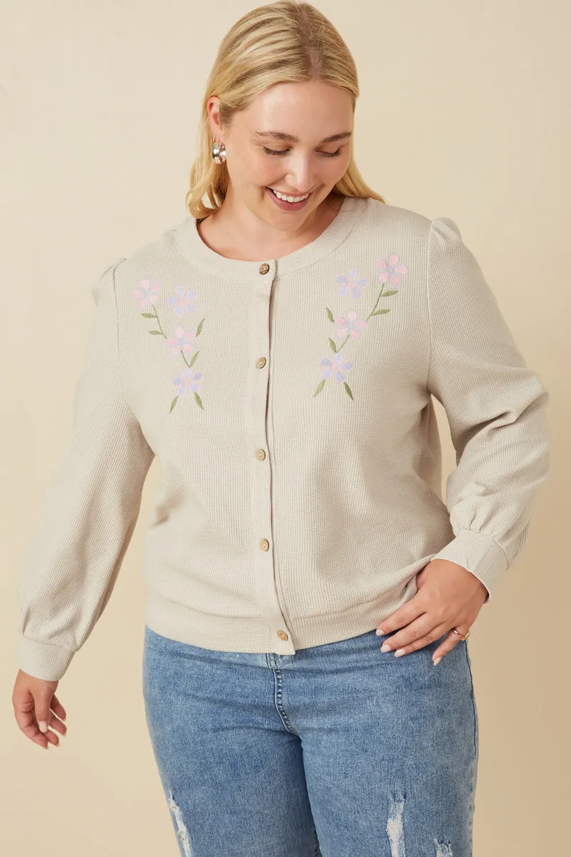 Floral Embroidered Textured Knit Cardigan Relaxed City Style