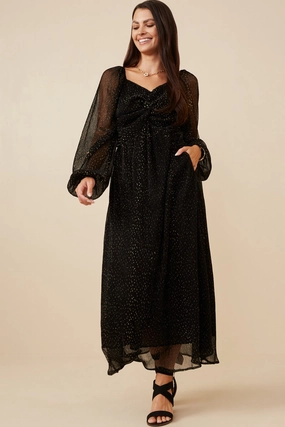 Gold Foiled Crinkle Textured Twist Detail Dress Bloom Soft