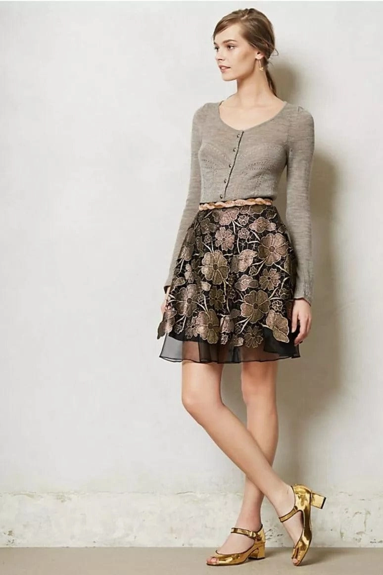 Golden Black Lace Mini Skirt Breezy Mood