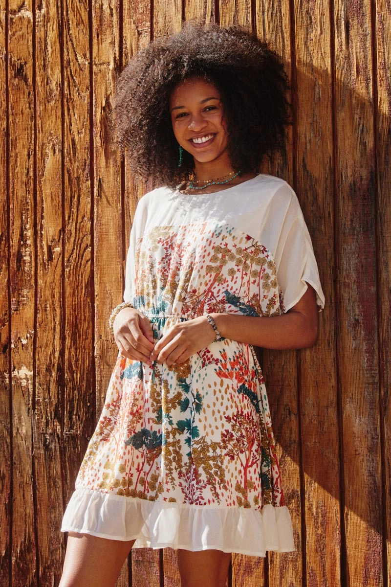 Smart Flow Airy Fit Women Contrast Tree Print Dolman Sleeve Dress