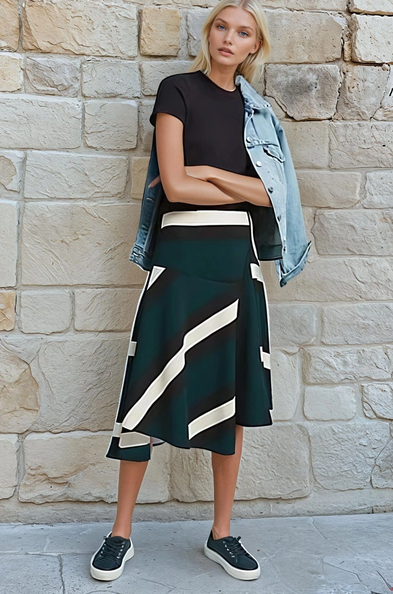 Green Sporty Stripe Skirt Chic Tones