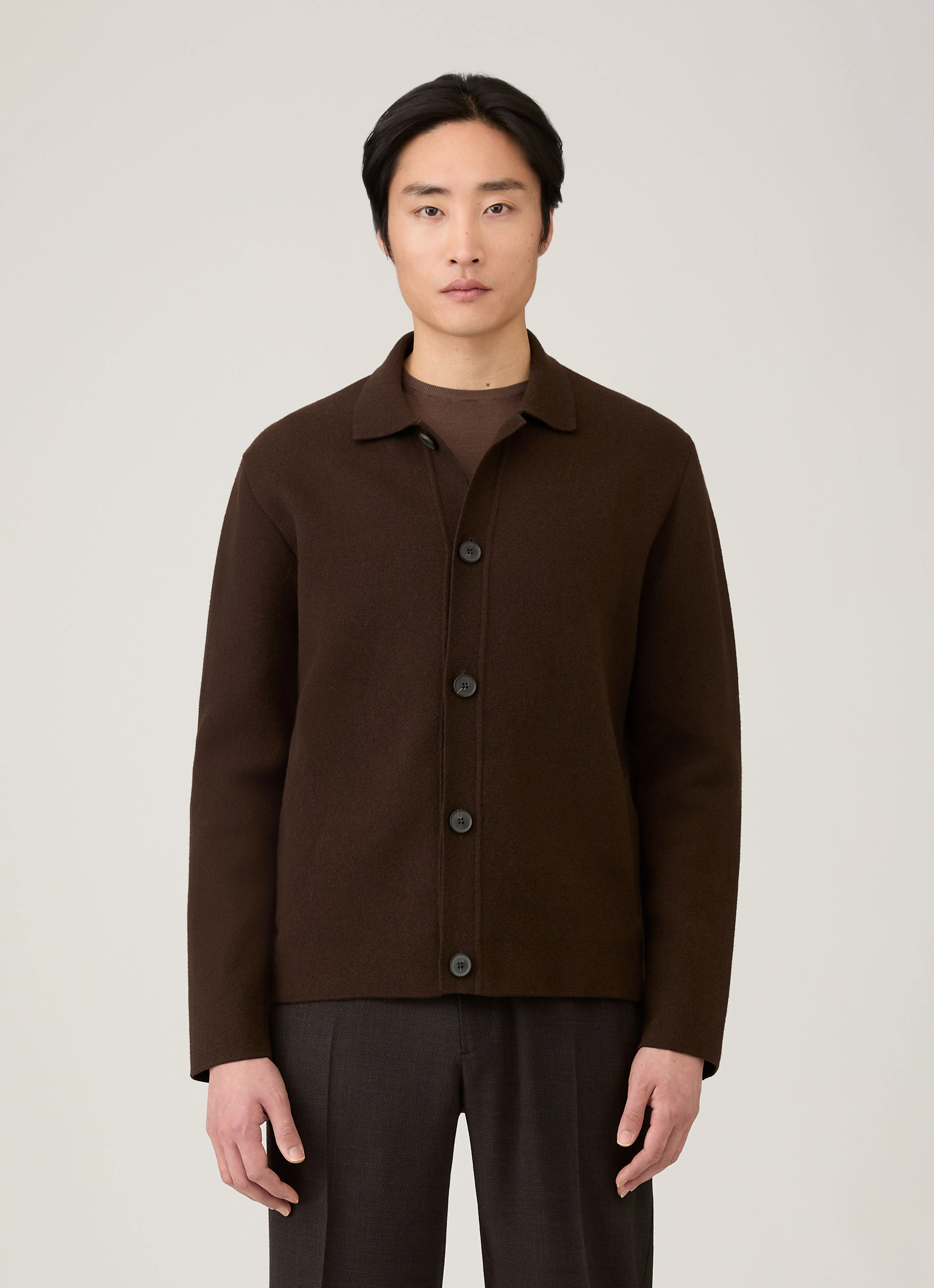 Half-high Neck Men's Double Faced Jacket in Truffle