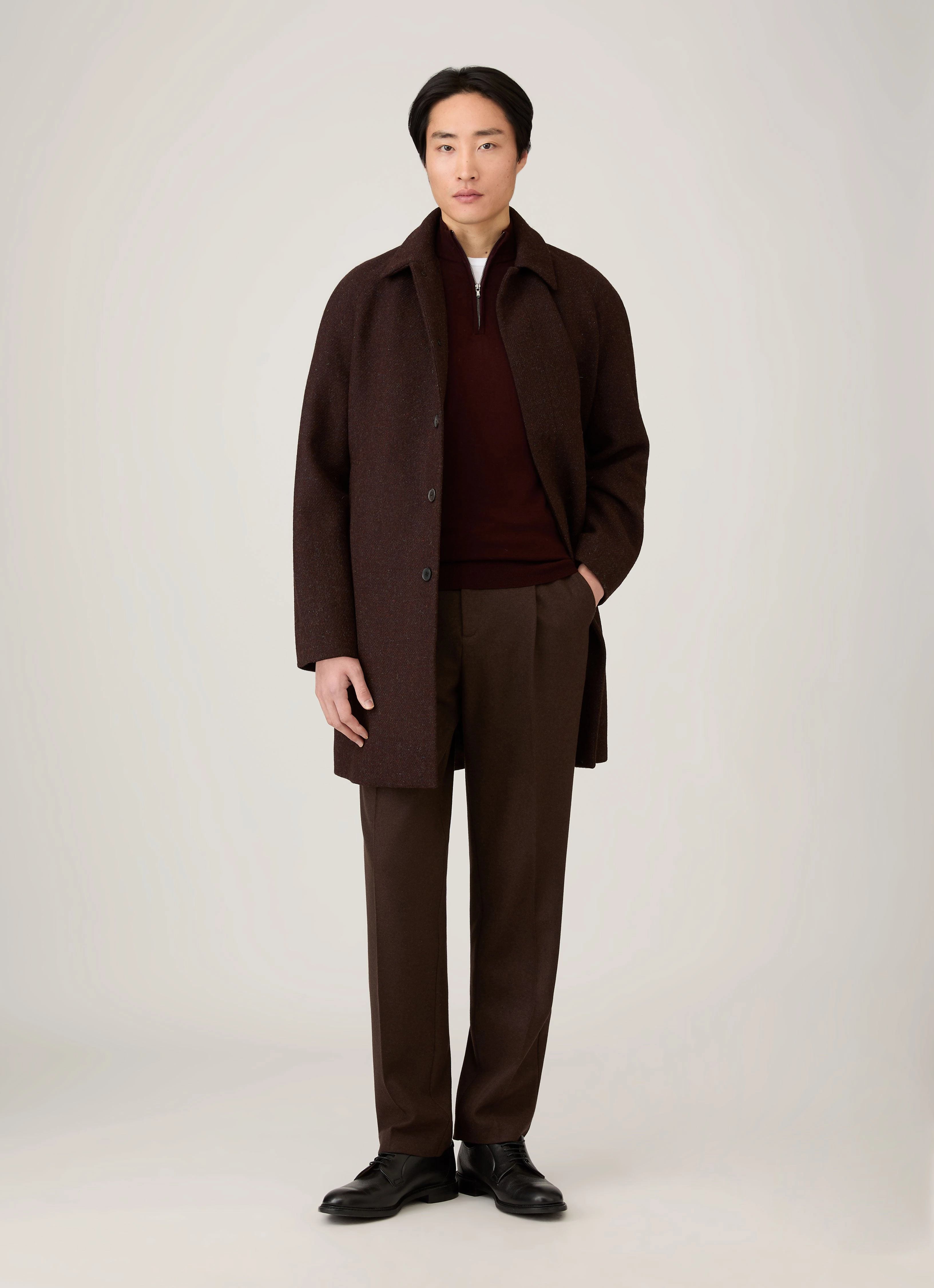 Half-high Neck Men's Extra-Fine Merino Zip Neck in Bakelite