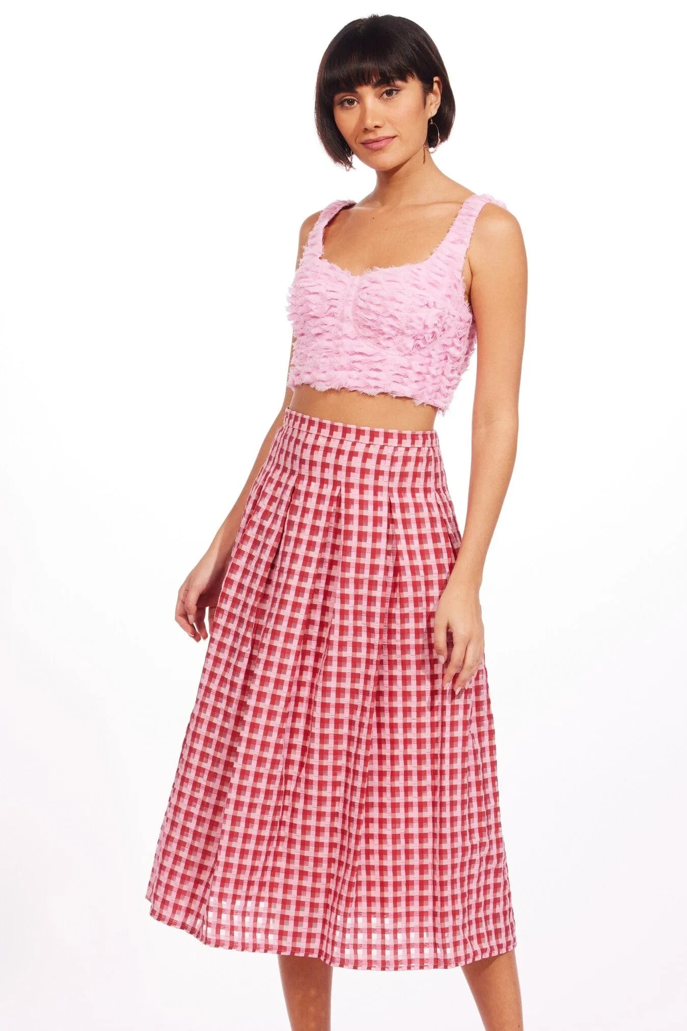handmade piece Textured Plaid Midi Skirt