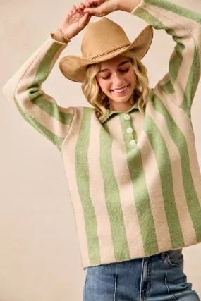 Old Style IT4451H-01 | STRIPED SWEATER TOP WITH FRONT BUTTONED