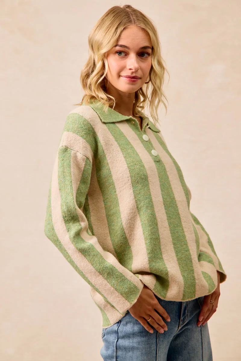 IT4451H-01 | STRIPED SWEATER TOP WITH FRONT BUTTONED Essential Style Cozy Design