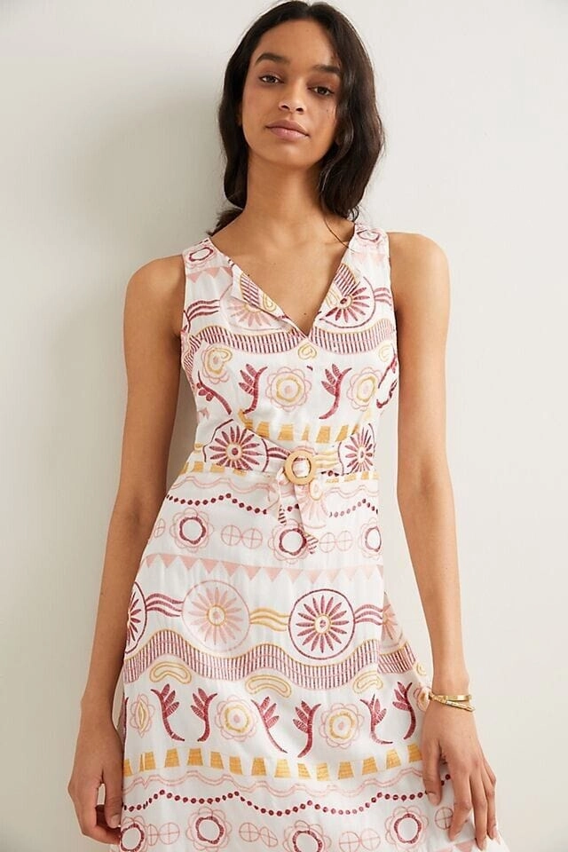 Harley Embroidered Maxi Dress - Terracotta Contrast Stitch