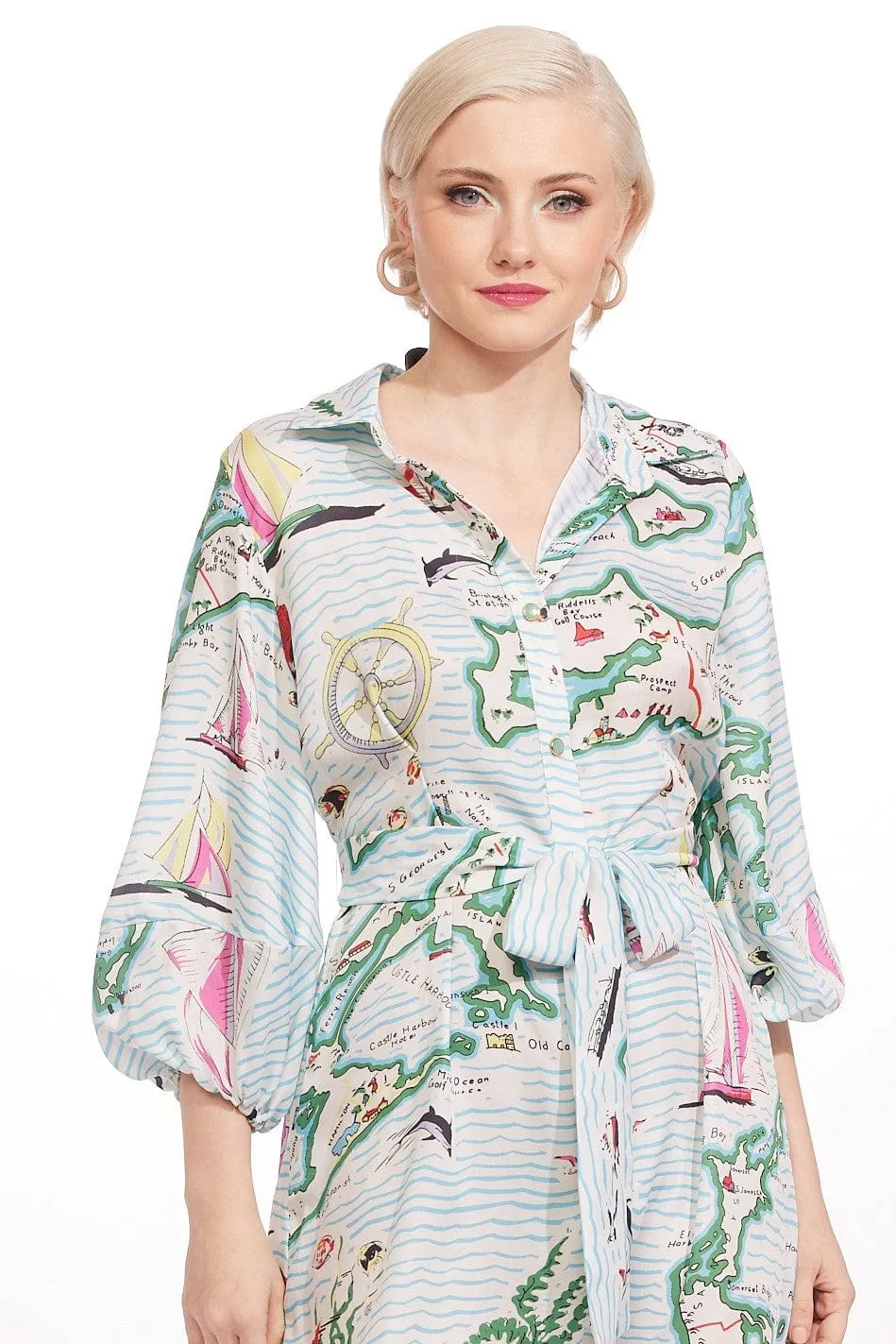 Harper Dress - Sailboats Horn Button