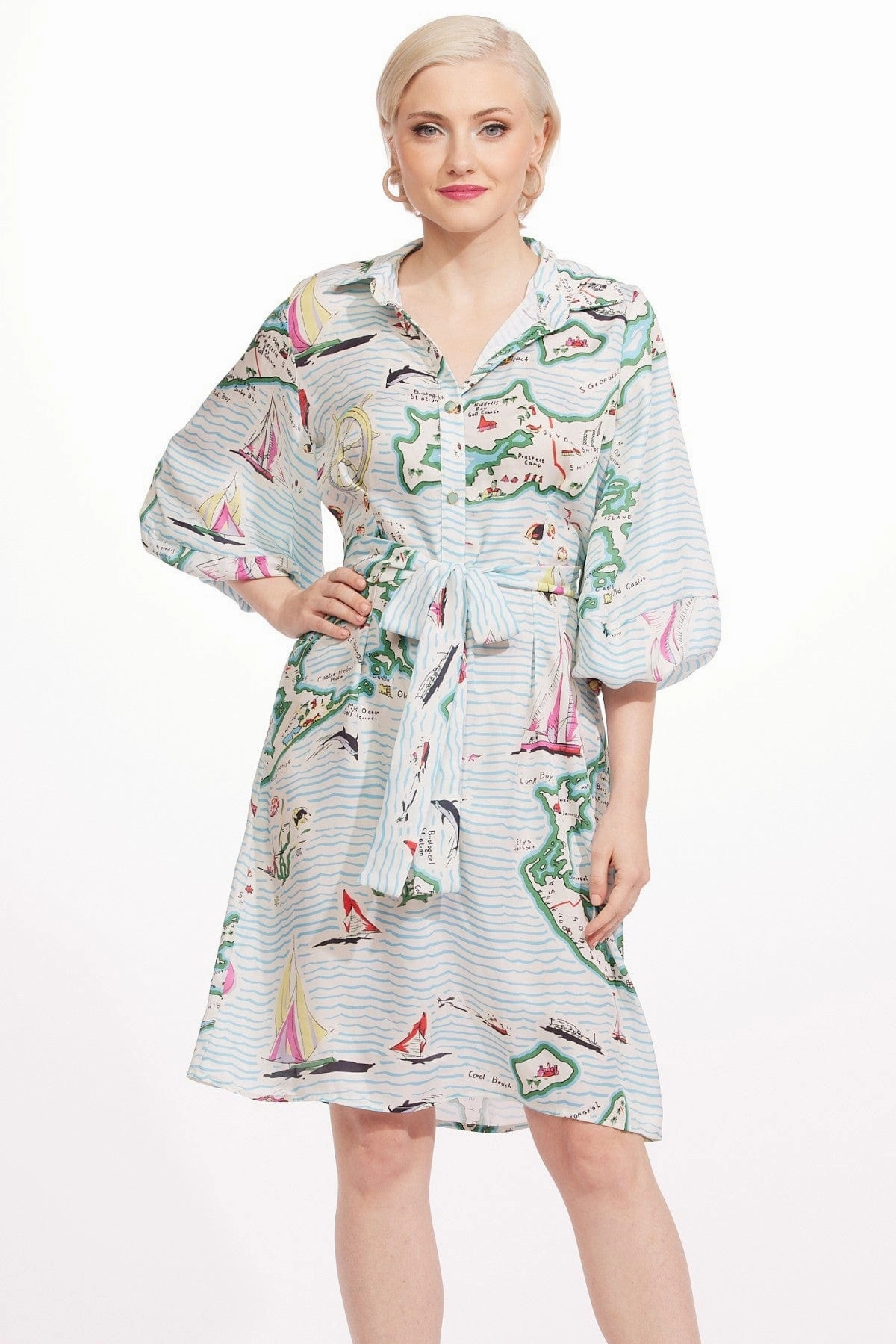 Harper Dress - Sailboats Horn Button