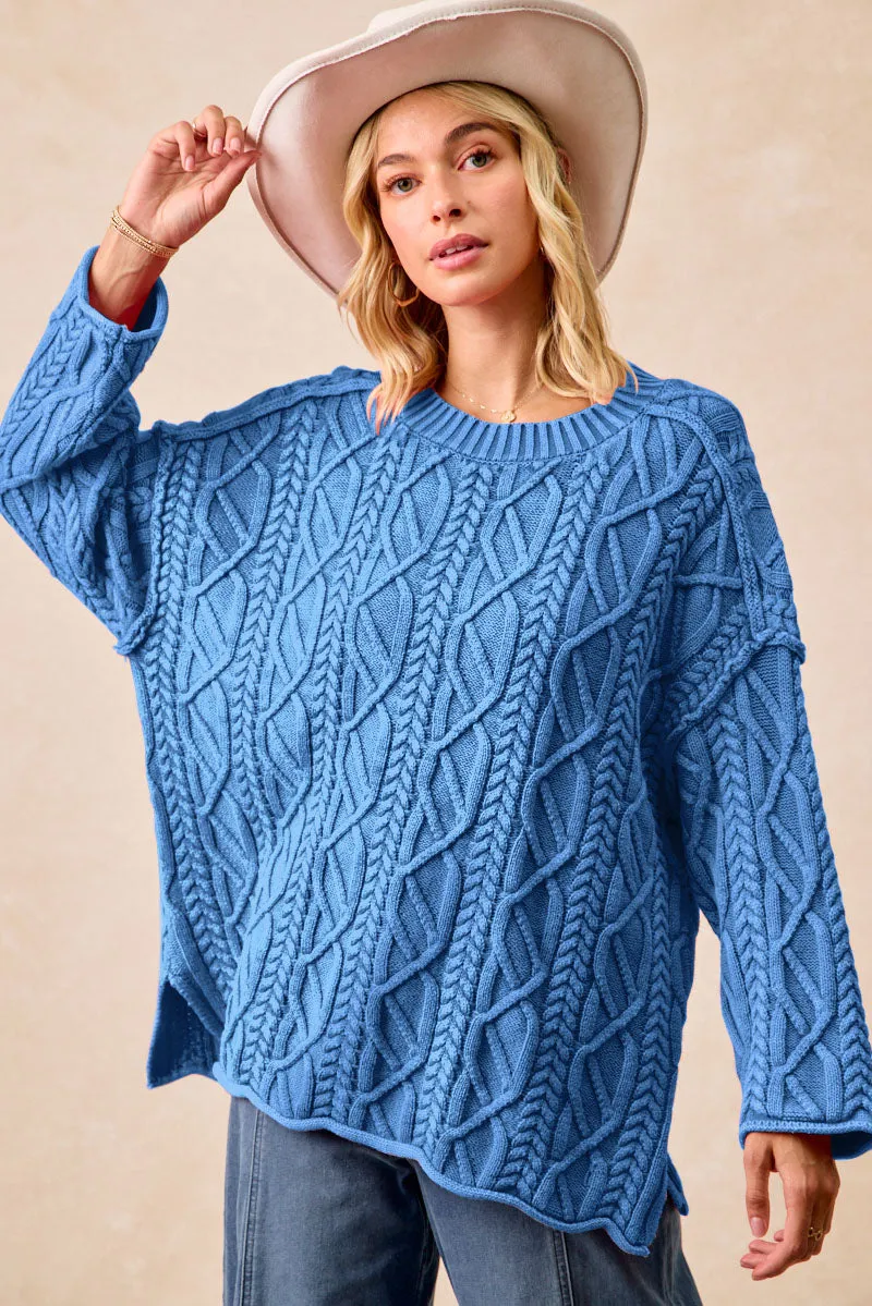 Textured Finish IT4613G-01 | CABLE KNIT WASHED SWEATER TOP