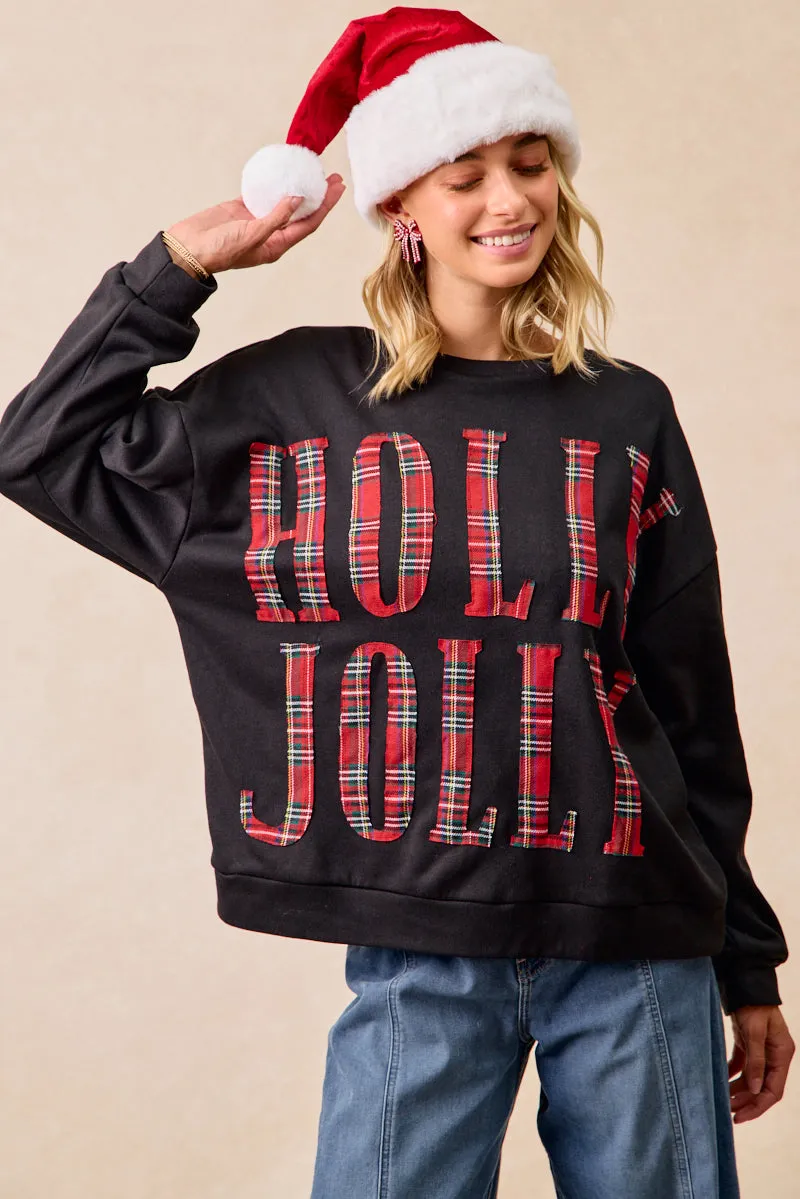 Cozy Comfort IT1508G-44 | PLAID HOLLY JOLLY LETTERING CHRISTMAS SWEATSHIRT