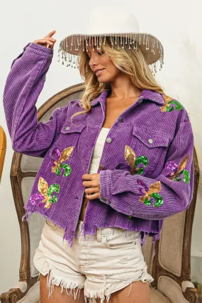 Hidden Zipper IP6187G-18 | FLEUR DE LIS SEQUIN PATCHES MARDI JACKET