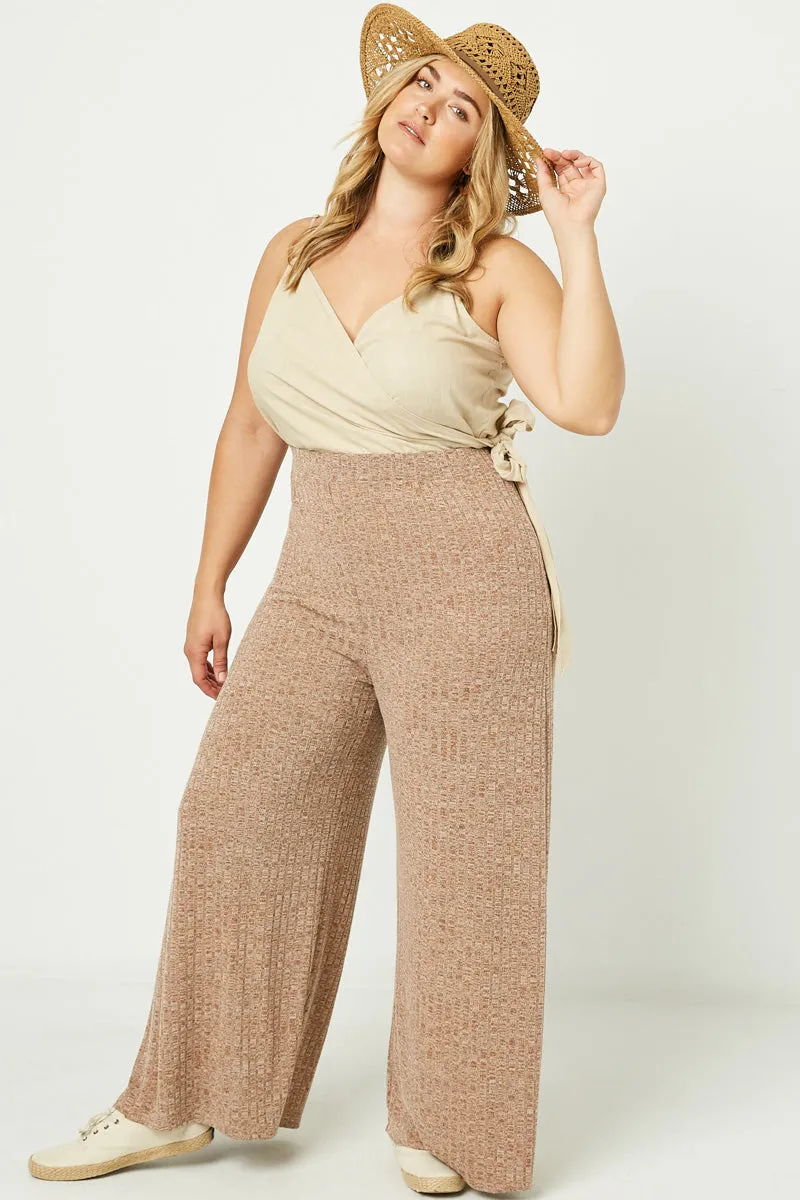 Functional Waist Heathered Ribbed Wide Leg Knit Lounge Pants