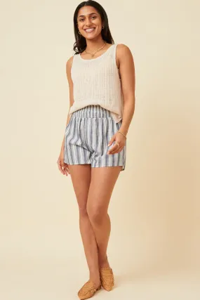 Multi Purpose Heathered Stripe Smocked Waist Soft Shorts