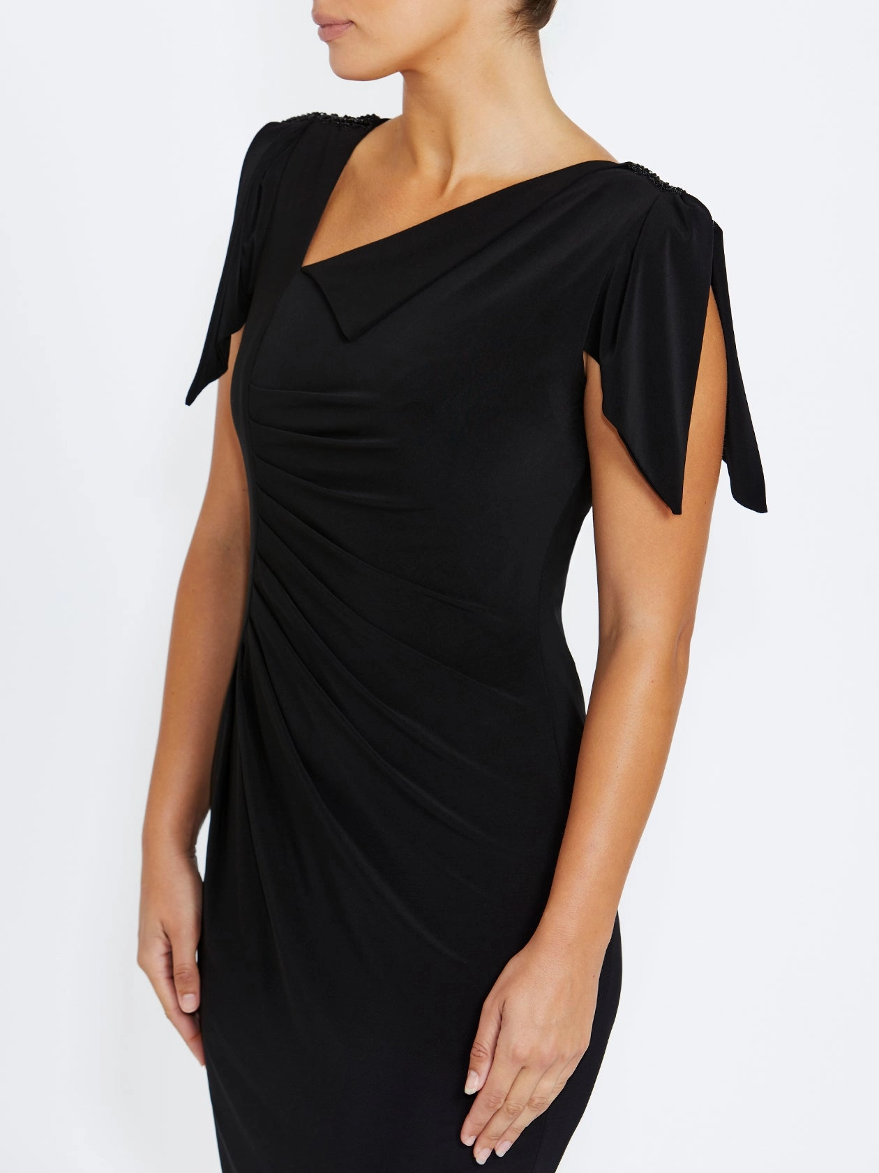 Hebe Black Jersey Dress Leather Panel