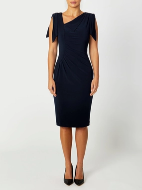 Color Soft Front Ruffle Hebe Navy Jersey Dress