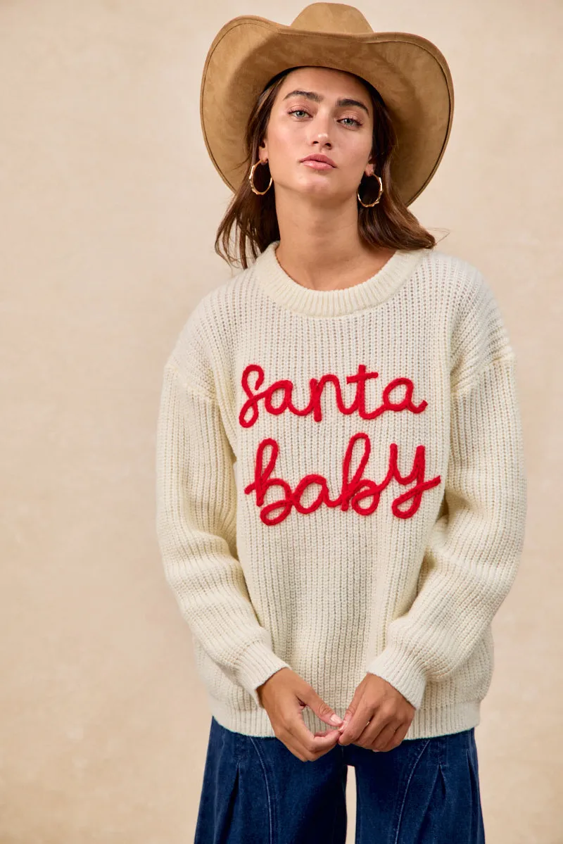 Functional Piece Pattern Print IP5685G-87 | CHRISTMAS SANTA BABY LETTER EMBROIDERY SWEATER