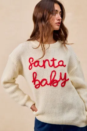 IP5685G-87 | CHRISTMAS SANTA BABY LETTER EMBROIDERY SWEATER Cold Ready Look