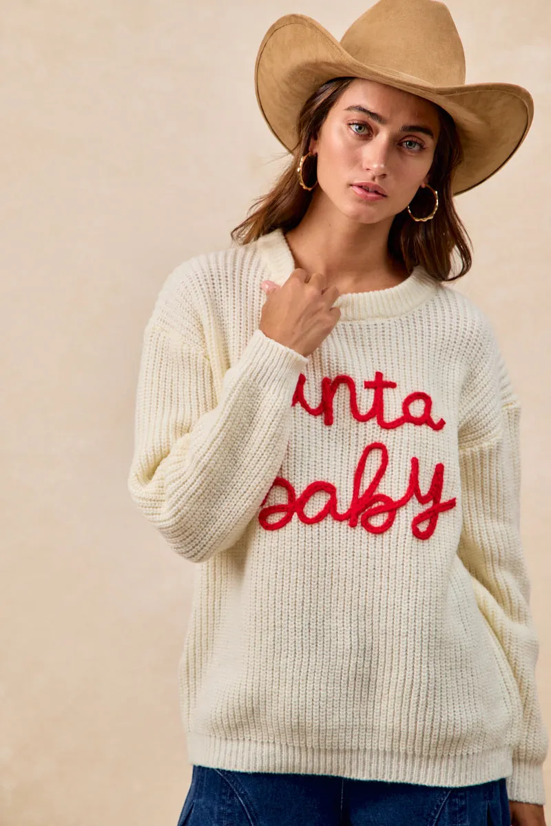 IP5685G-87 | CHRISTMAS SANTA BABY LETTER EMBROIDERY SWEATER Cozy Texture
