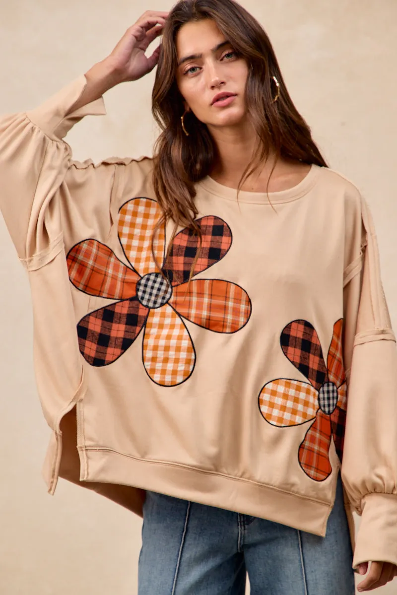 IT3426G-28 | PLAID MIX FLOWER PATCHWORK FRENCH TERRY SWEATSHIRT Core Basic Stretch Motion