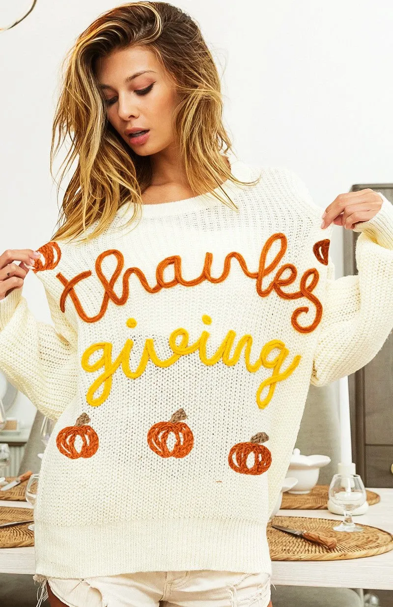 IP8254J-06 | THANKSGIVING LETTER SWEATER TOP New Cut
