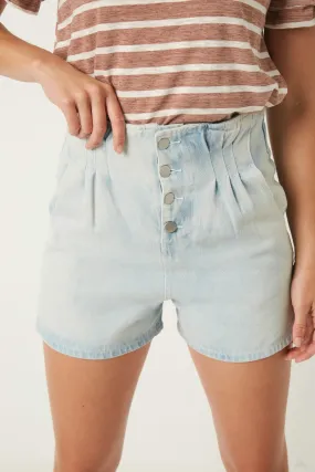 Versatile use High Waist Pleated Denim Shorts