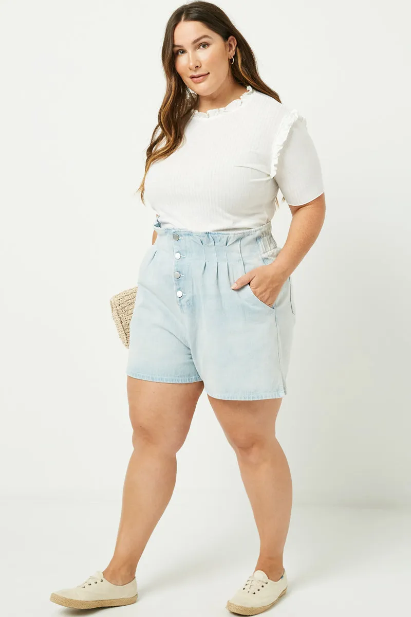 Classic Cut High Waist Pleated Denim Shorts
