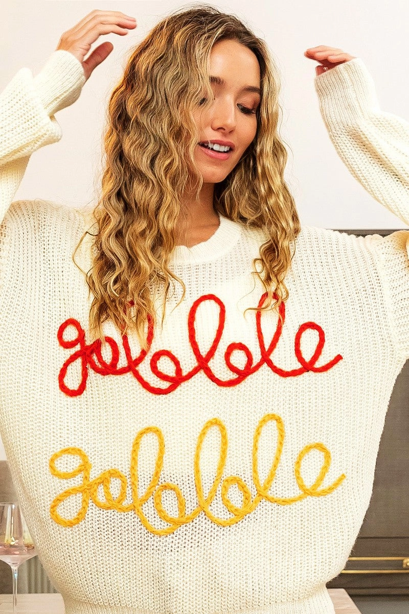 IP8255G-03 | GOBBLE LETTER EMBROIDERY THANKSGIVING SWEATER Crisp Weather Fit Thermal Insulated Jacket
