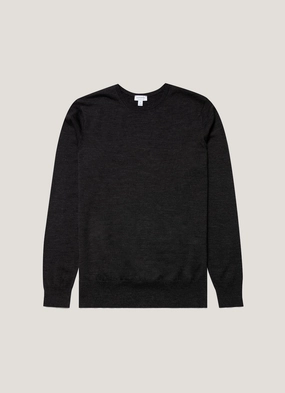 Men's Extra-Fine Merino Crew Neck in Charcoal Melange Simple winter knit All-season knitwear