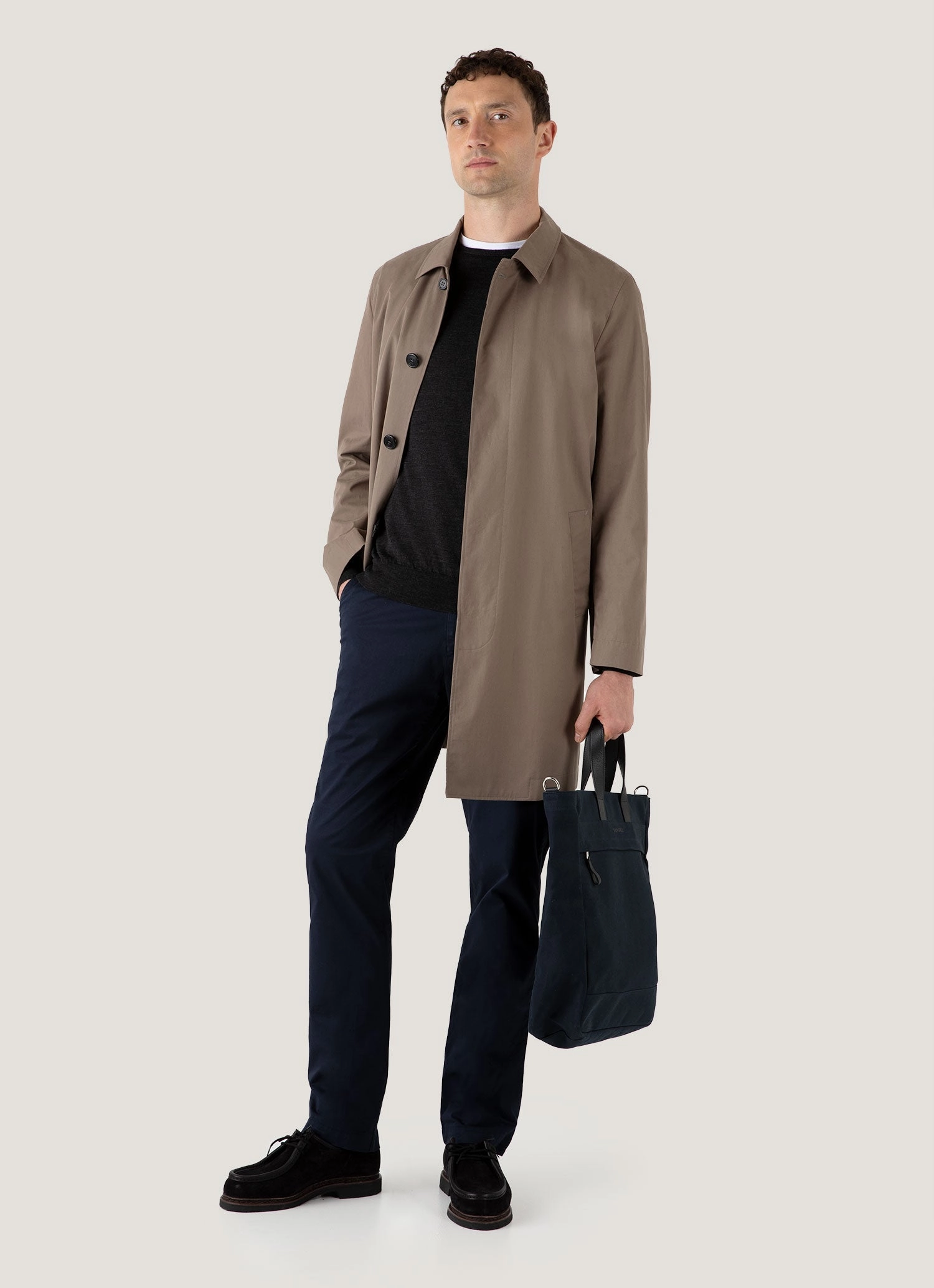 High Neck Windproof Men's Extra-Fine Merino Crew Neck in Charcoal Melange