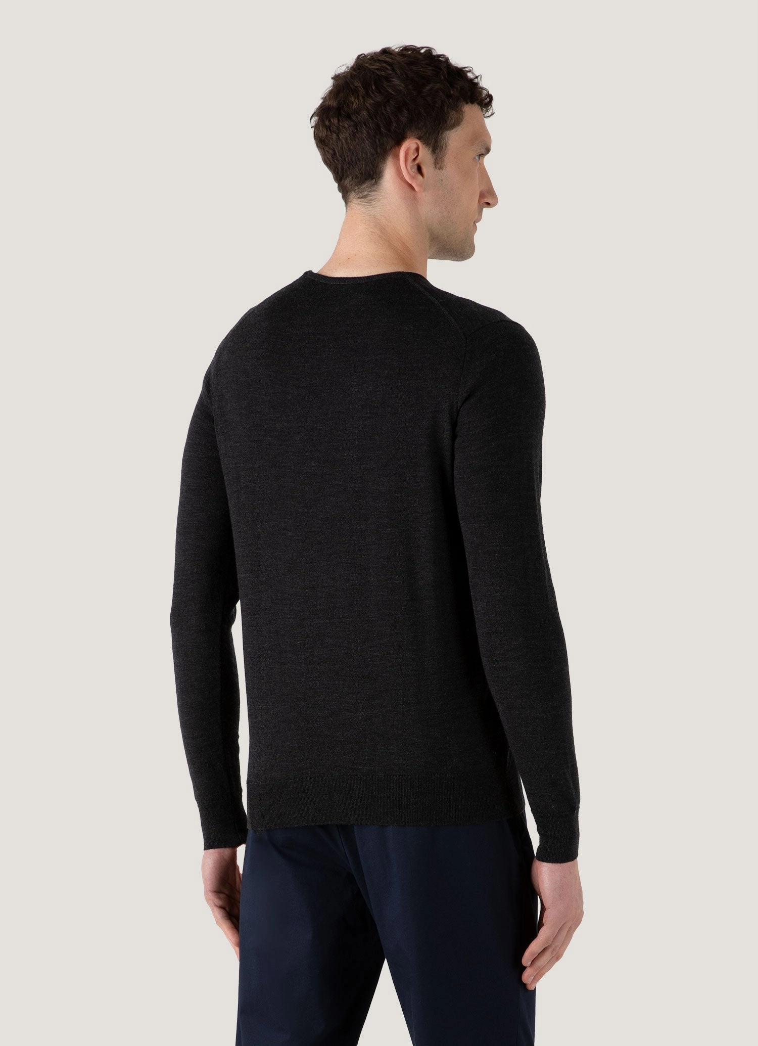 High Neck Windproof Men's Extra-Fine Merino Crew Neck in Charcoal Melange