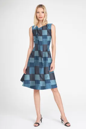 Ice Lake Velvet Smooth Hiroki Dress - Denim Patchwork