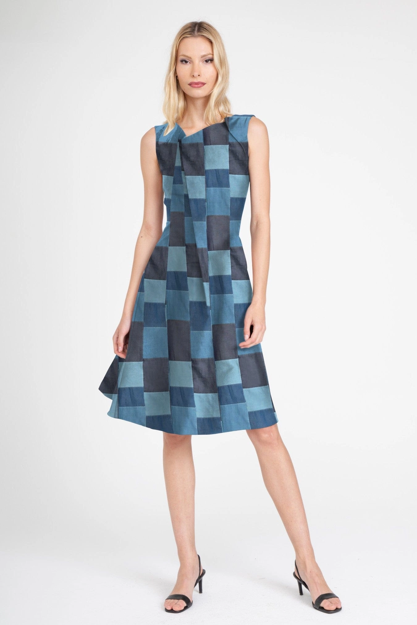 Ice Lake Velvet Smooth Hiroki Dress - Denim Patchwork