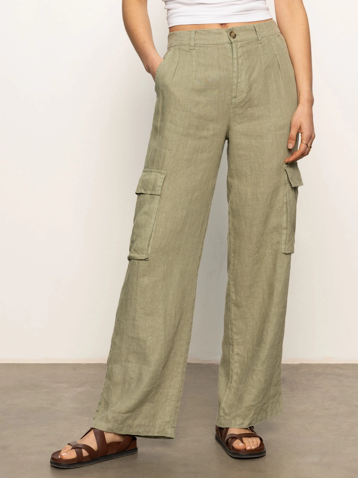 Hopper Semi High Rise Cargo Pant Sage Bootcut shape