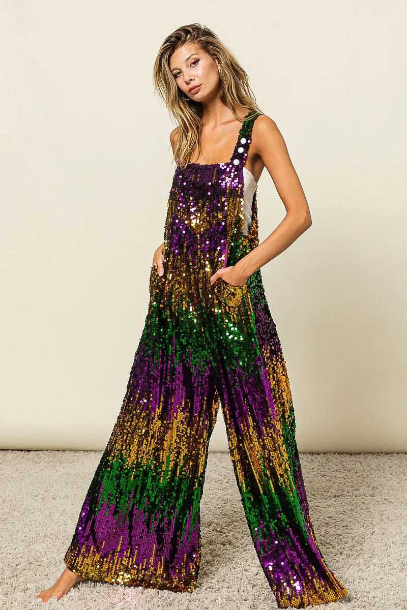 IB1130G-14 | MARDI GRAS COLOR BLOCK OVERALLS Minimal Look Thick Fabric