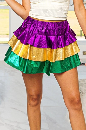 IB1137J-02 | MARDI GRAS COLOR BLOCK METALLIC TIERED SKIRT Silky Shine Refined Mood